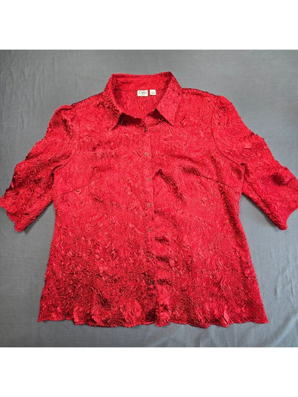 Cato Red Button Up Crinkle Textured Blouse 18/20W